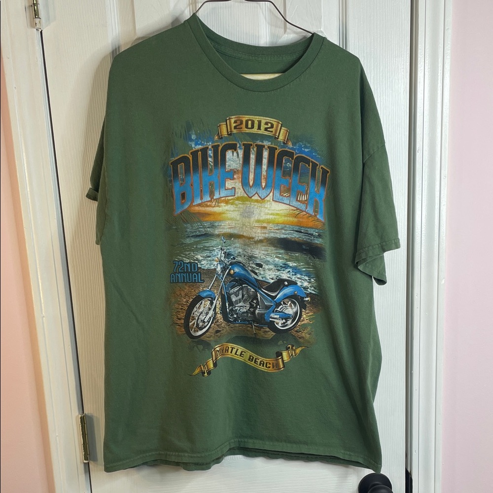 2012 Myrtle Beach Bike Week Graphic T-Olive Green Vintage Unisex Size XL